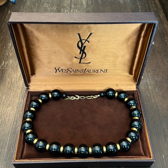 Authentic Vintage Yves Saint Laurent Black Beaded Choker Necklace with box & COA - Picture 1 of 12